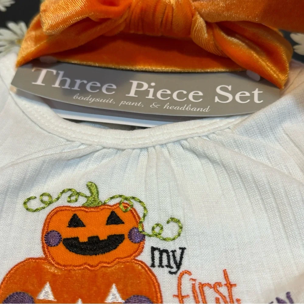 My First Halloween Pumpkin Costume Set - Orange velvety flare pants size 6 month